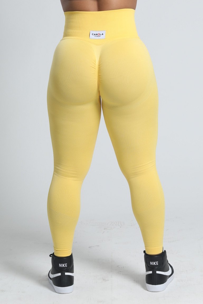 BUBBLE BUTT SEAMLESS LEGGING - YELLOW - CanelaFitness