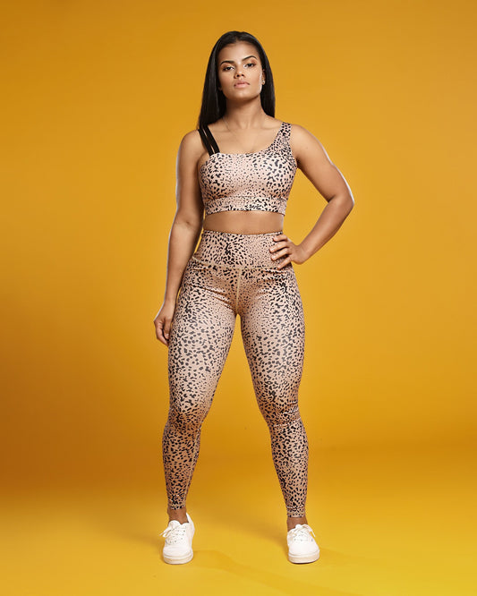 CHEETAH HIGH WAISTED VAPOR LEGGING - OLIVE BROWN - CanelaFitness