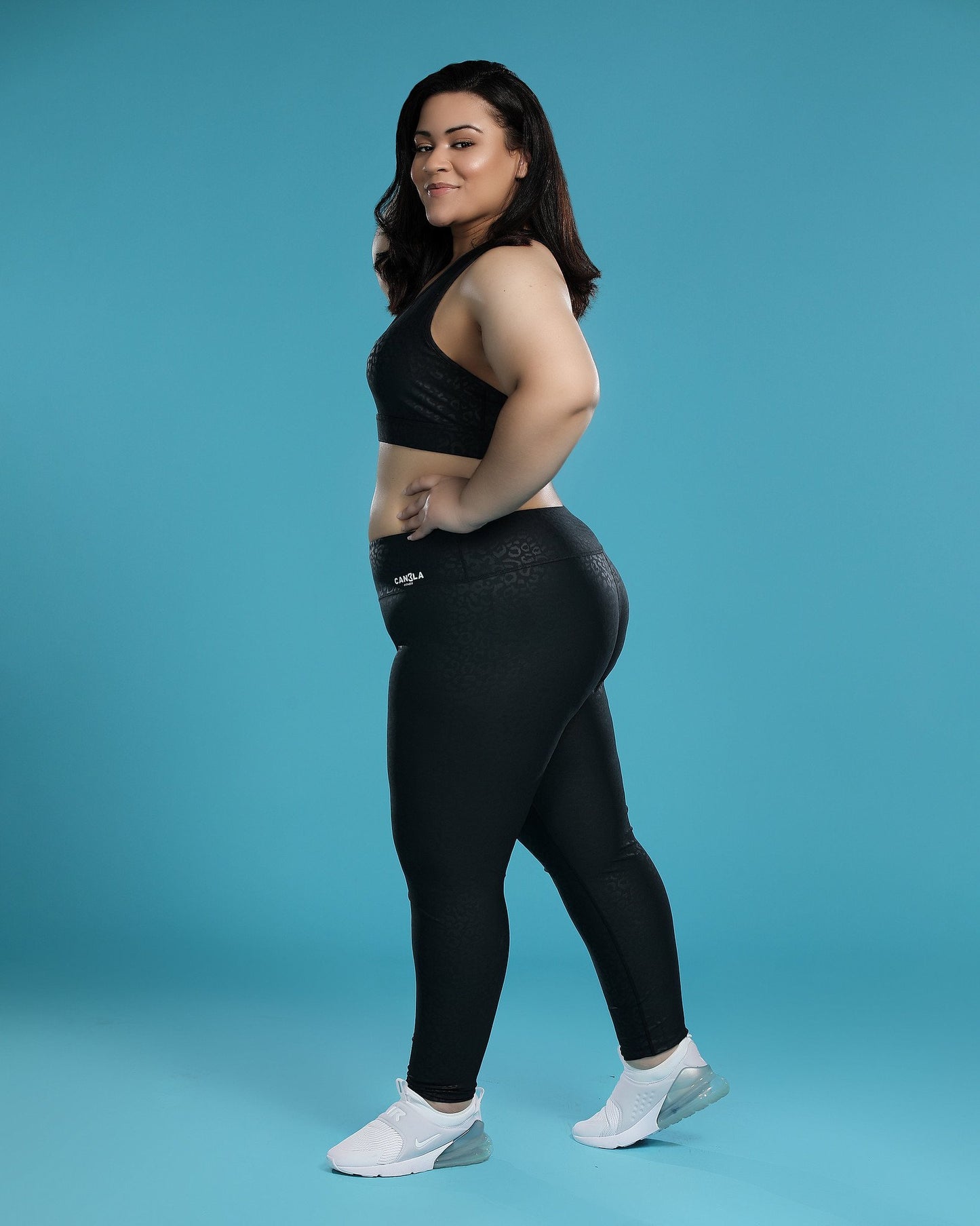 SHINY LEOPARD HIGH WAISTED LEGGING - BLACK - CanelaFitness