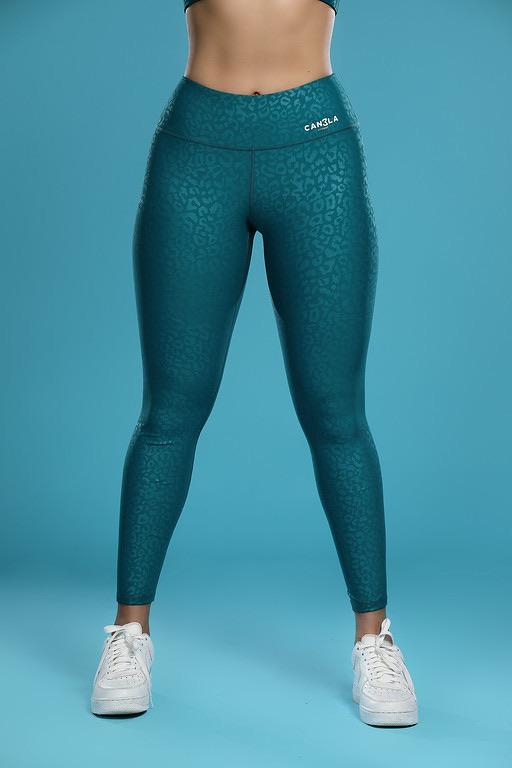 SHINY LEOPARD HIGH WAISTED LEGGING - DARK TEAL GREEN - CanelaFitness