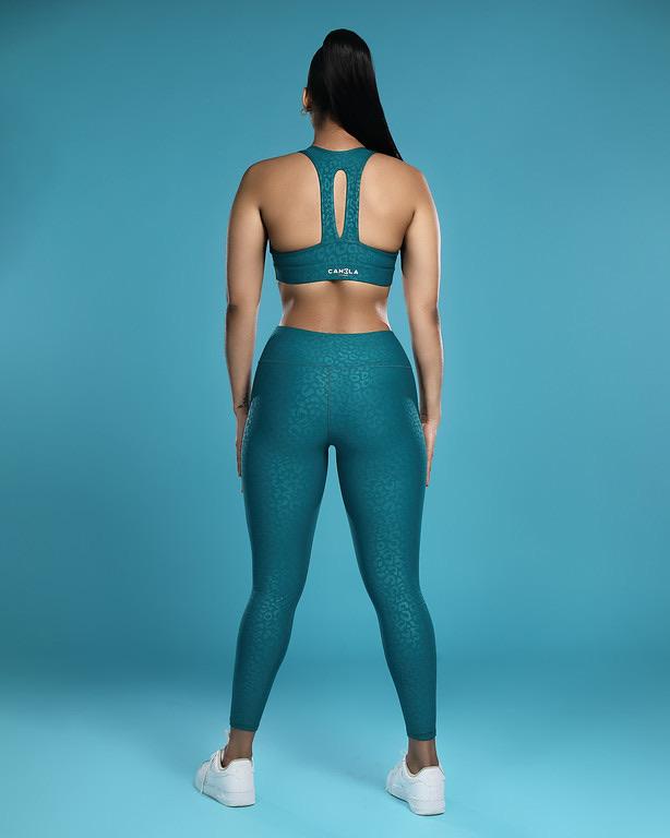SHINY LEOPARD HIGH WAISTED LEGGING - DARK TEAL GREEN - CanelaFitness