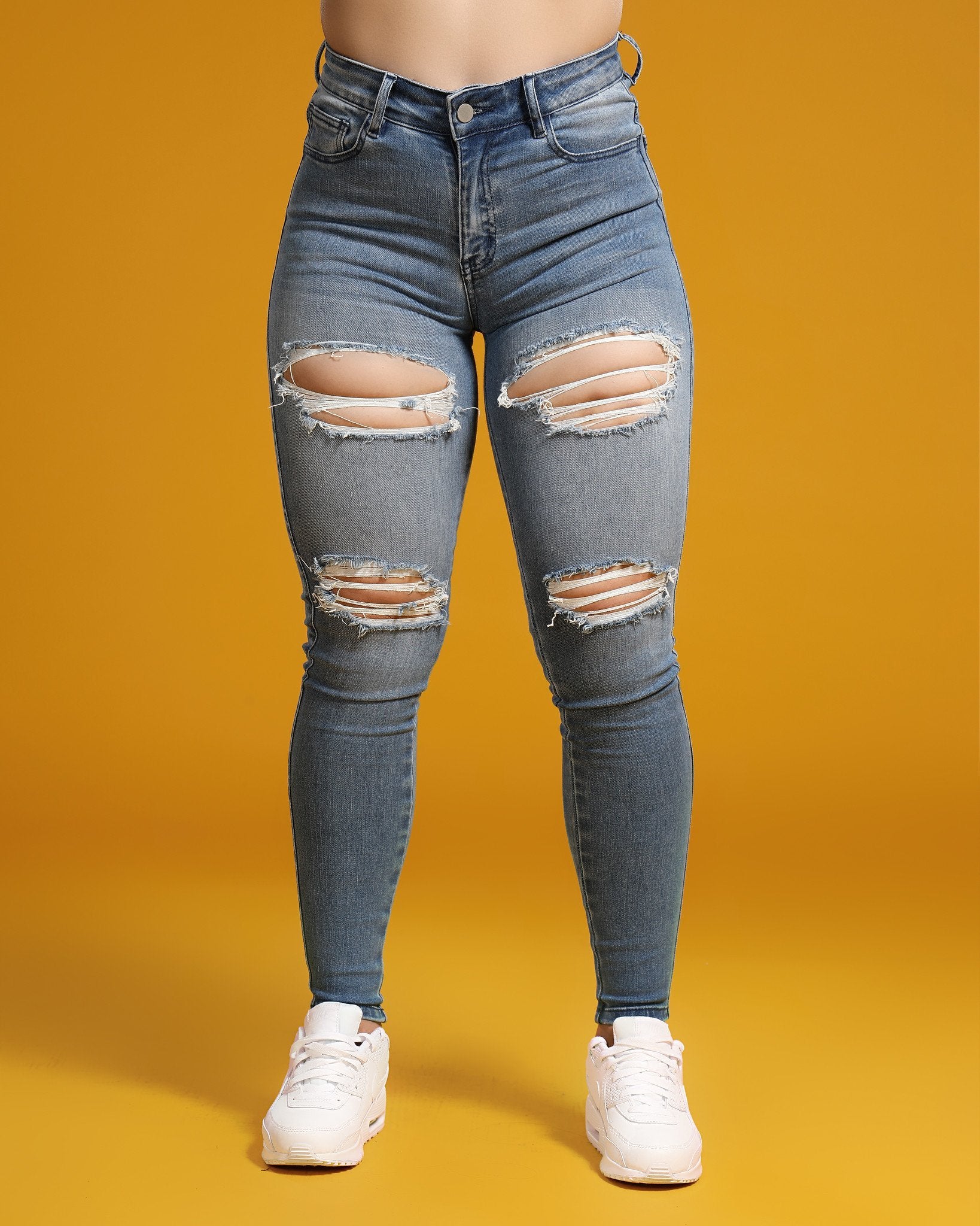 Womens Regular V2 4 Hole Ripped High Waisted Fitjeans high quality - Arctic Light Blue